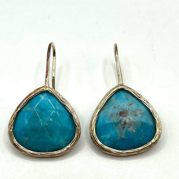 Blue Kingman Turquoise 18KT Yellow Gold Over Sterling Silver Earrings - Picture 11 of 13